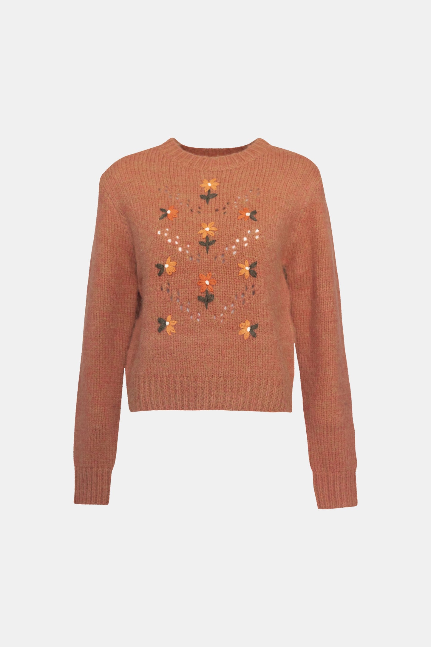 Brown sweater with butterfly patterns on a white background