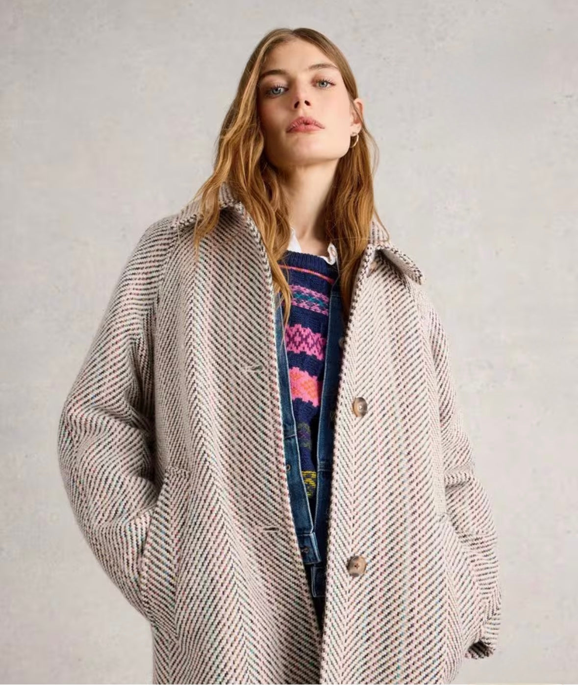 Kelsey Texture Wool Blend Coat ~ Ivory Multi