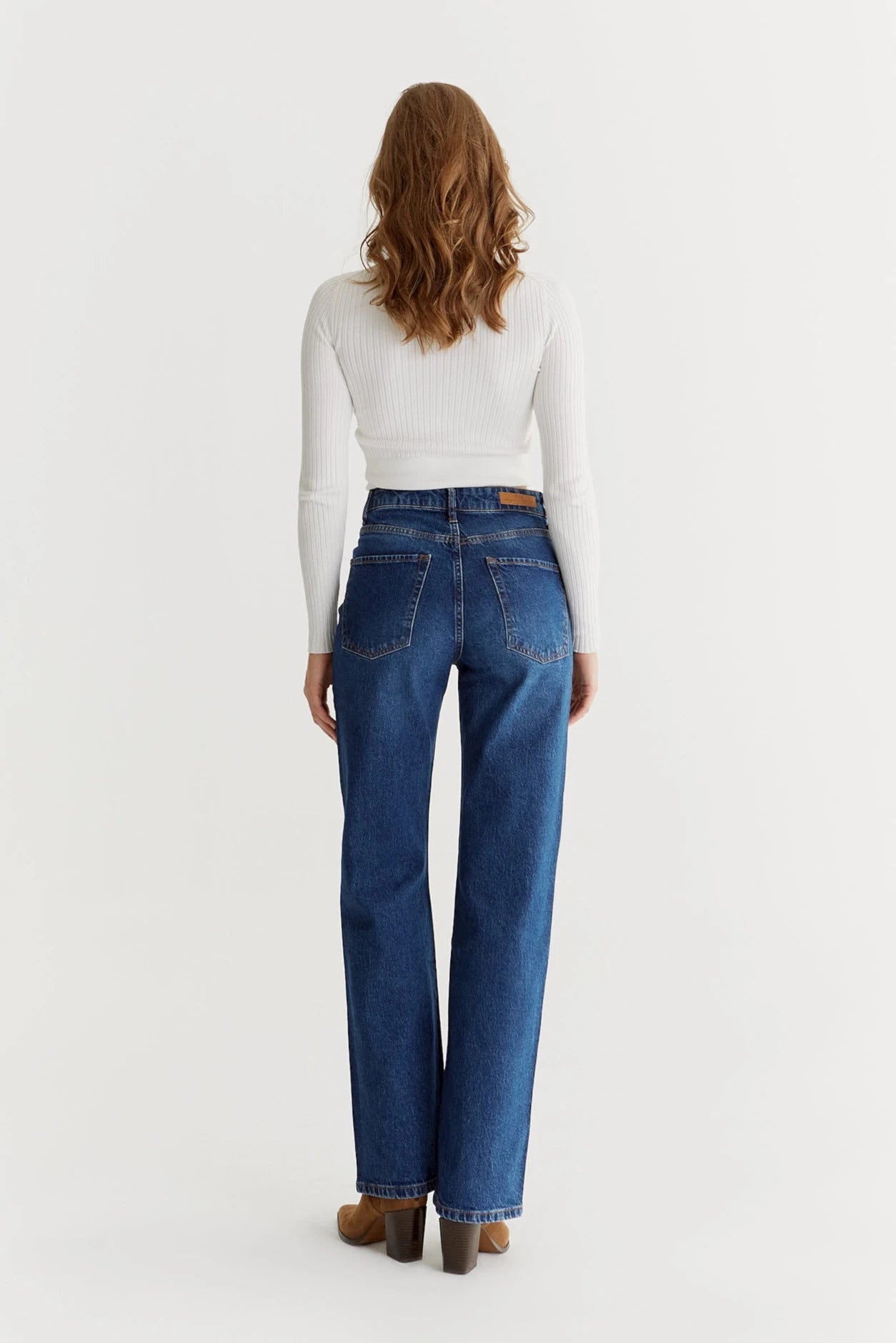 COJ jeans medium blue, High Waisted, 5 Pocket, Full, Wide Straight cut jeans designed to embrace curves for a slimming and flattering fit that can be paired with any look. lemon cyprus boutique