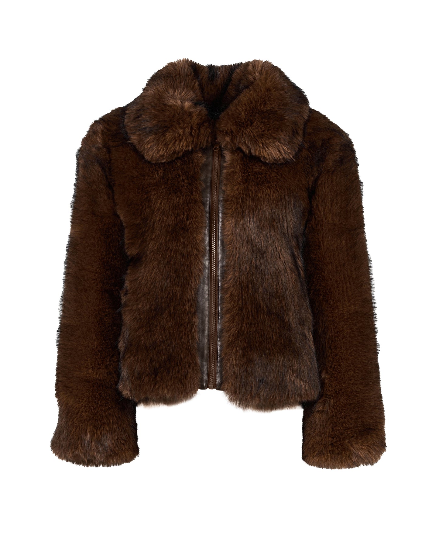 Brown fur jacket on a white background