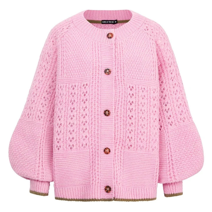 Brigit Balloon Sleeve Pointelle Stitch Cardigan