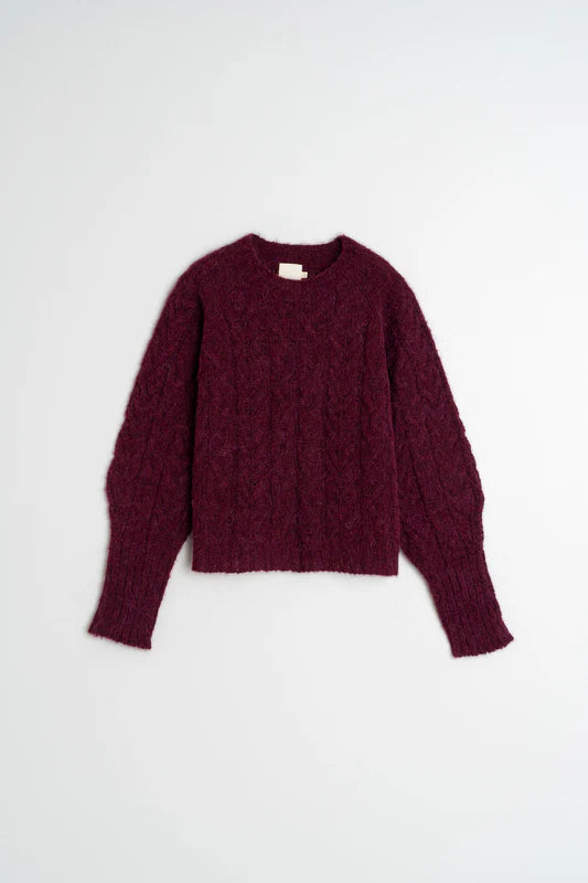 Maroon sweater on a light gray background