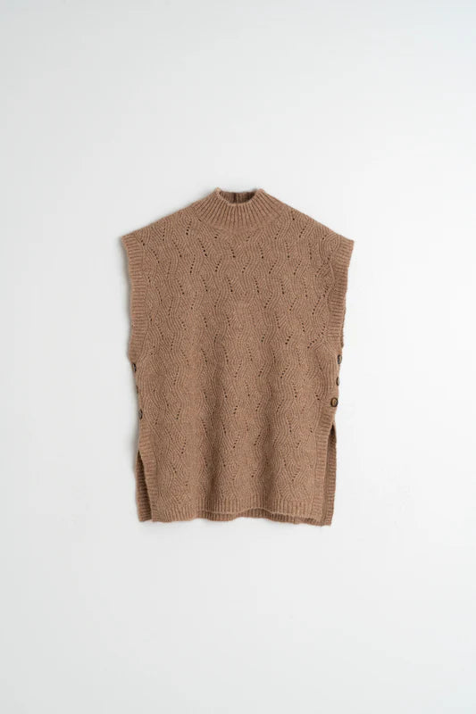 Brown knitted vest on a white background