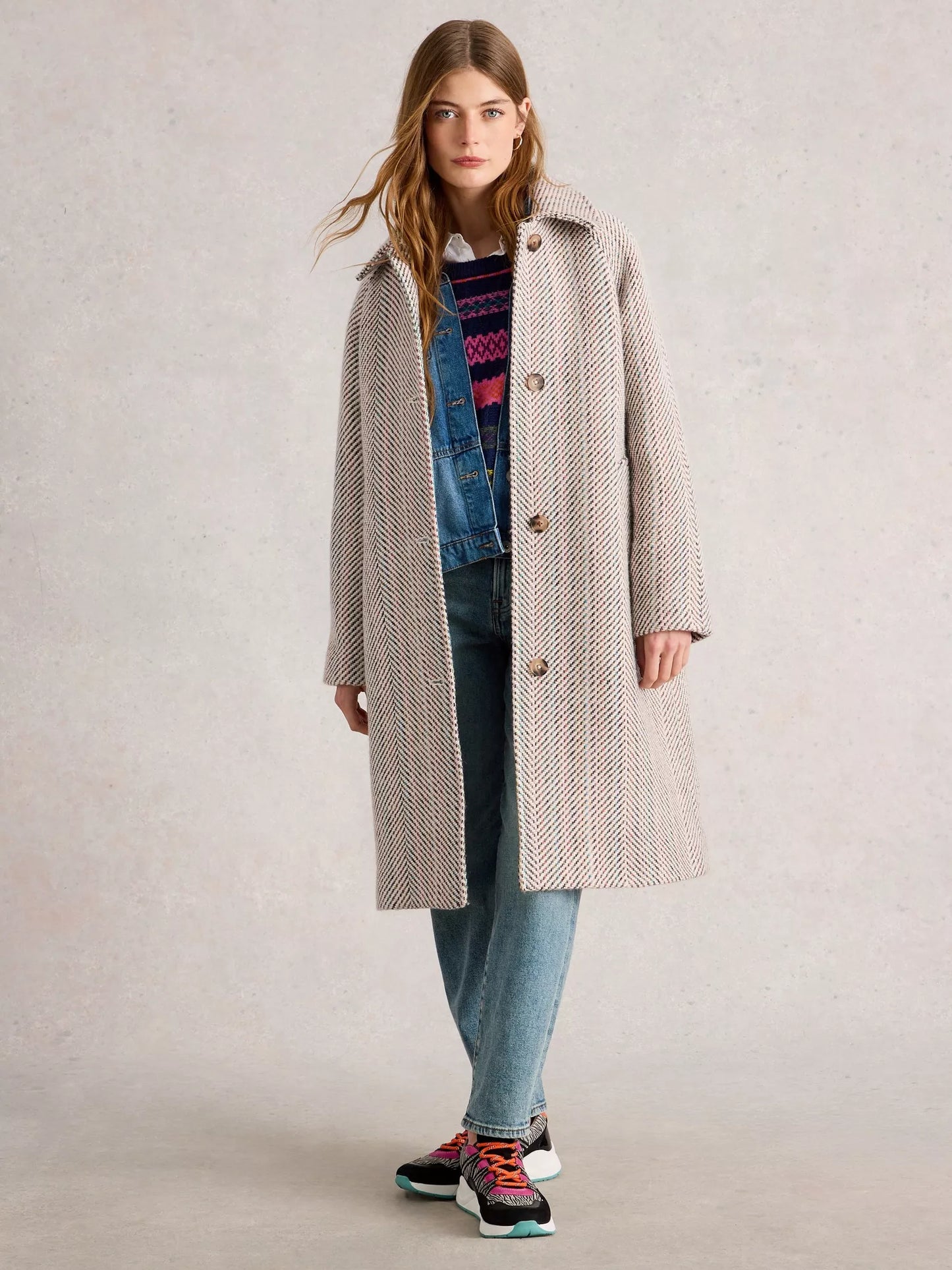 Kelsey Texture Wool Blend Coat ~ Ivory Multi