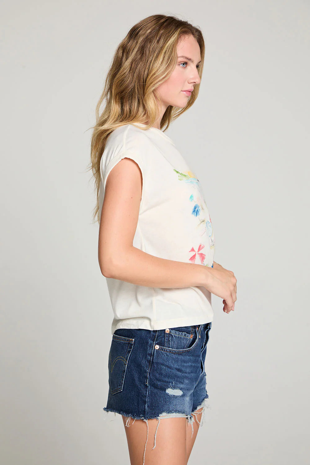 Unleash your inner artist with Chaser Brand's Painterly St Tropez Tee. The gentle watercolour pattern evokes the beaches of southern France, and the antique white fabric adds a touch of sophistication