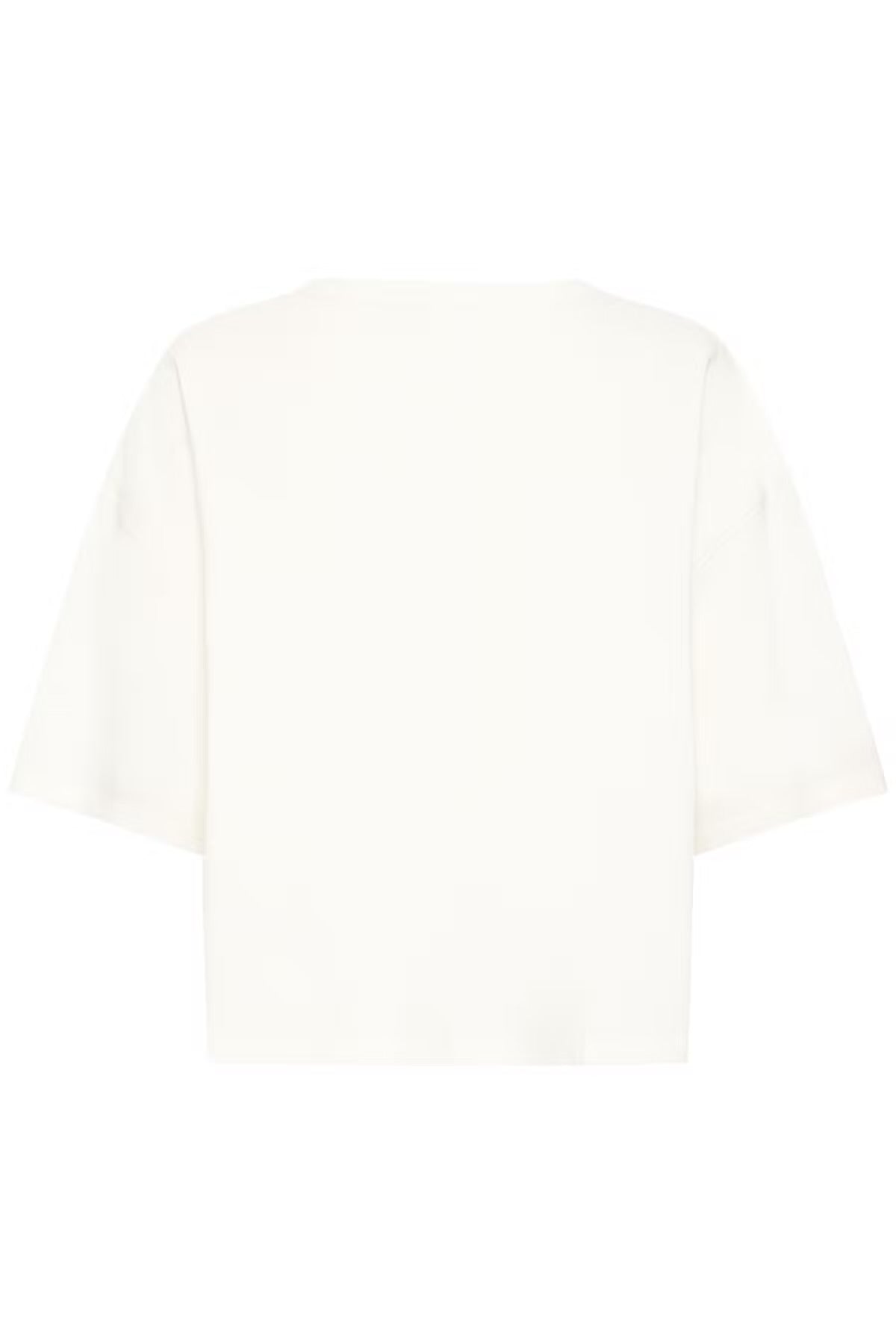 A plain white short-sleeve top shown from the back on a clean white background.