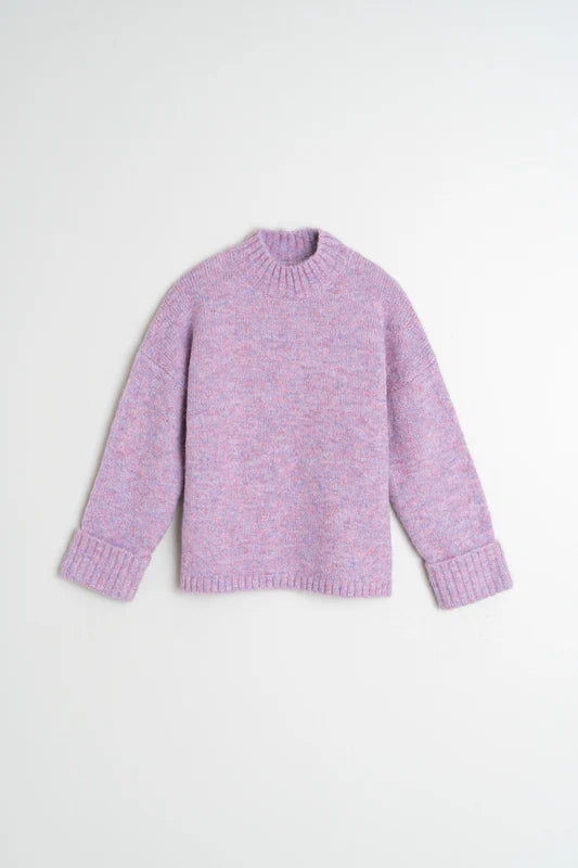 Purple sweater on a light gray background