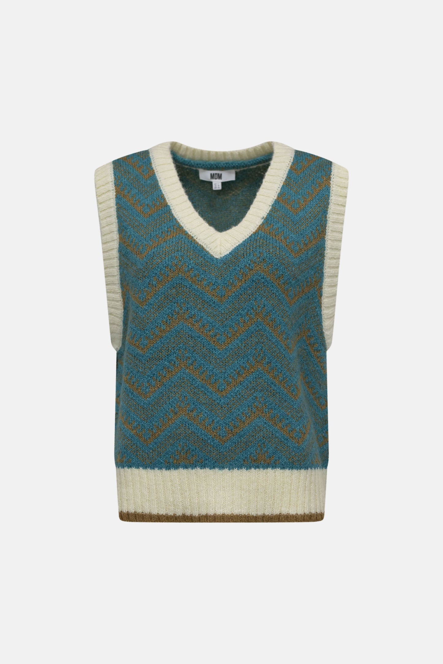 Knitted vest with a zigzag pattern on a white background