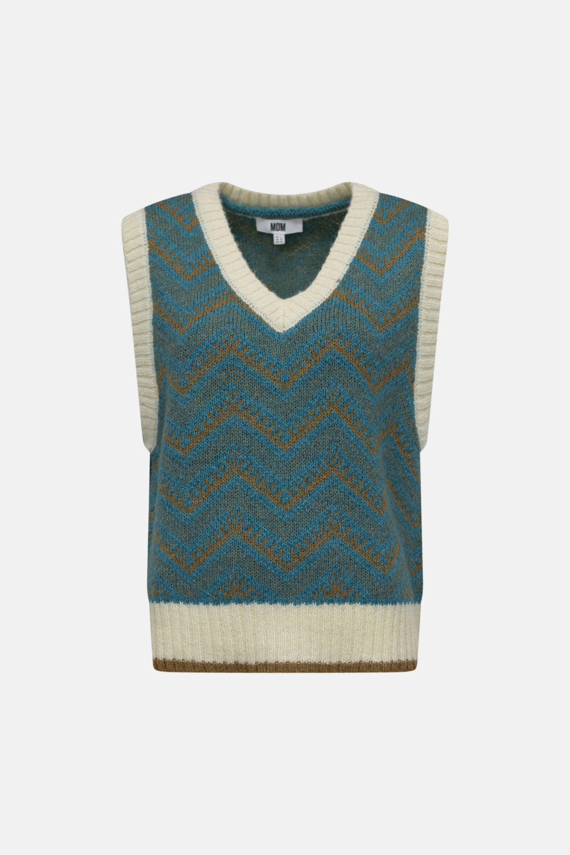 Knitted vest with a zigzag pattern on a white background