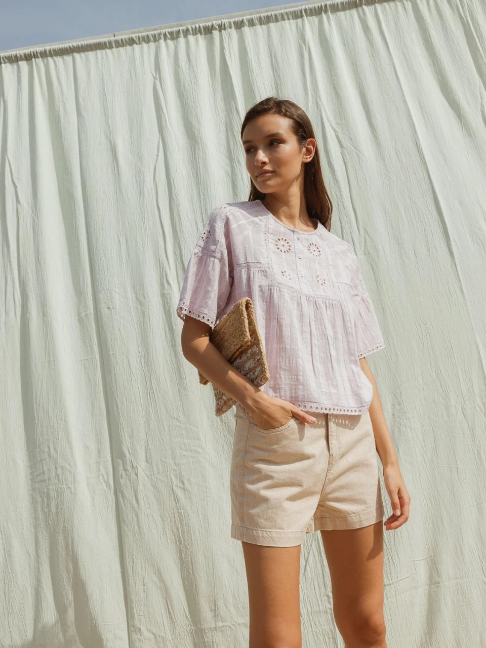 Fretwork Cotton Blouse - Lemon Cyprus
