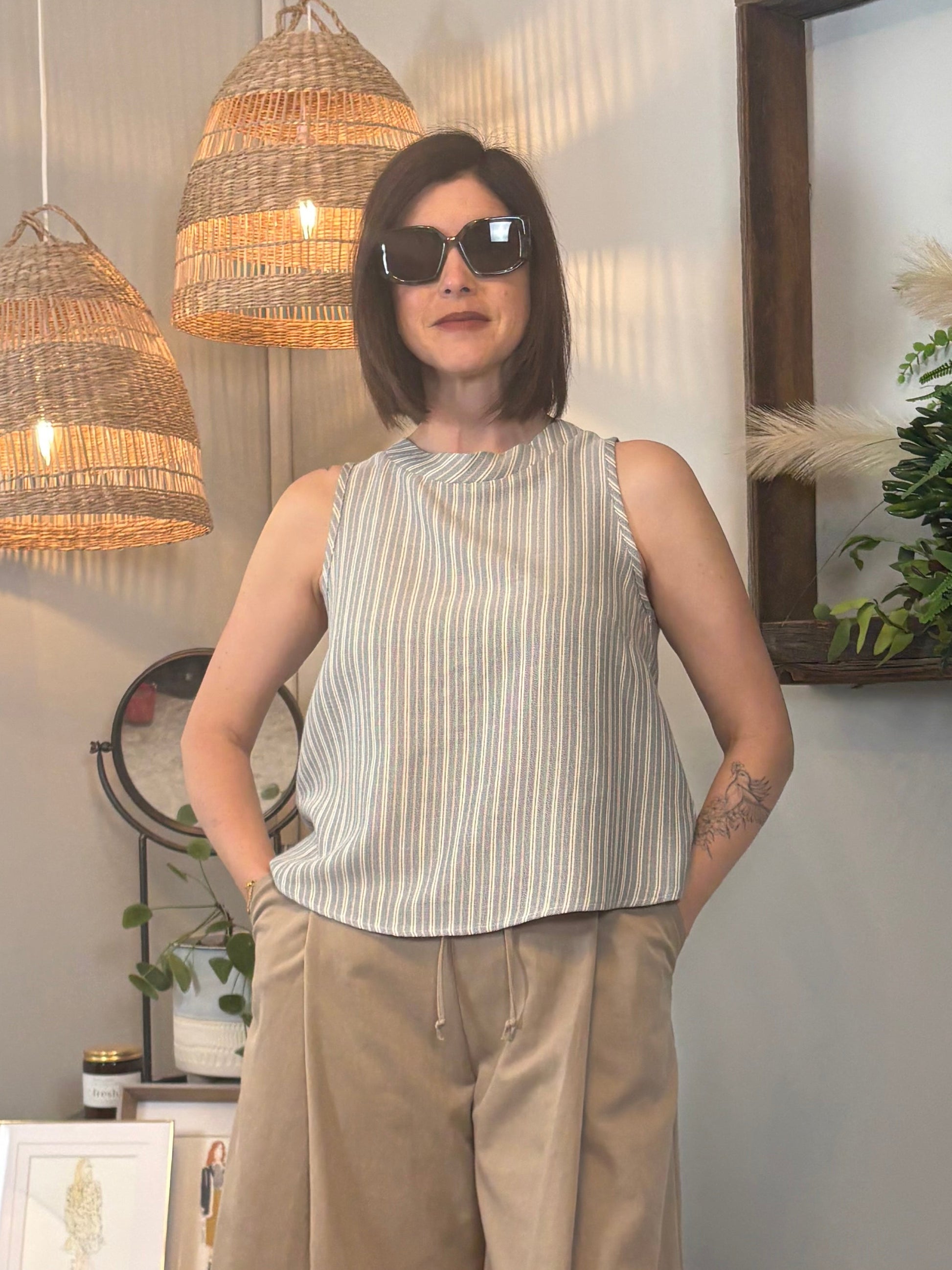 Pacifica Blouse ~ Herringbone - Lemon Cyprus