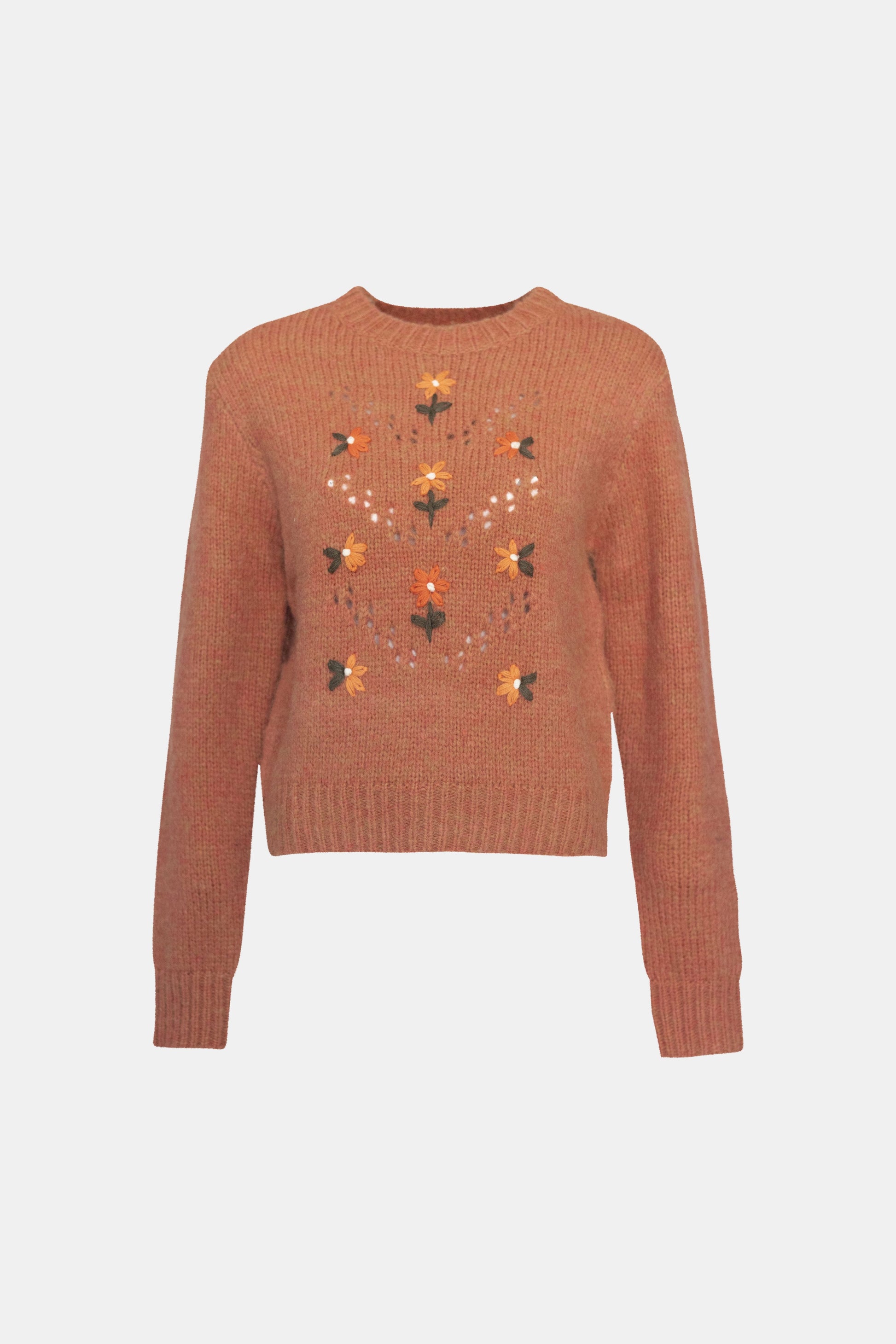 Brown sweater with butterfly patterns on a white background