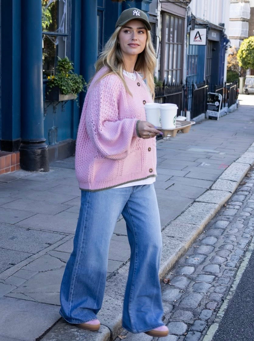 Brigit Balloon Sleeve Pointelle Stitch Cardigan - Lemon Cyprus