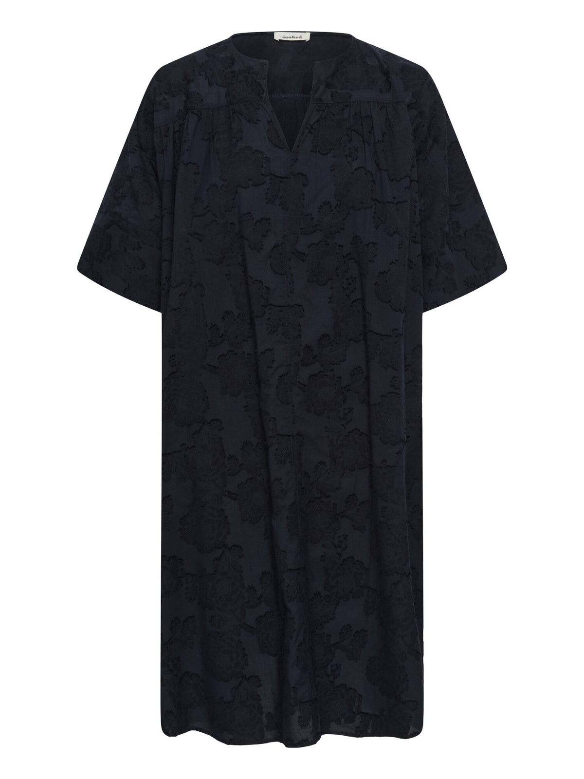 dark navy tone-on-tone jacquard midi dress by Soaked in Luxury