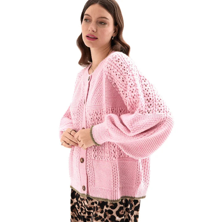 Brigit Balloon Sleeve Pointelle Stitch Cardigan