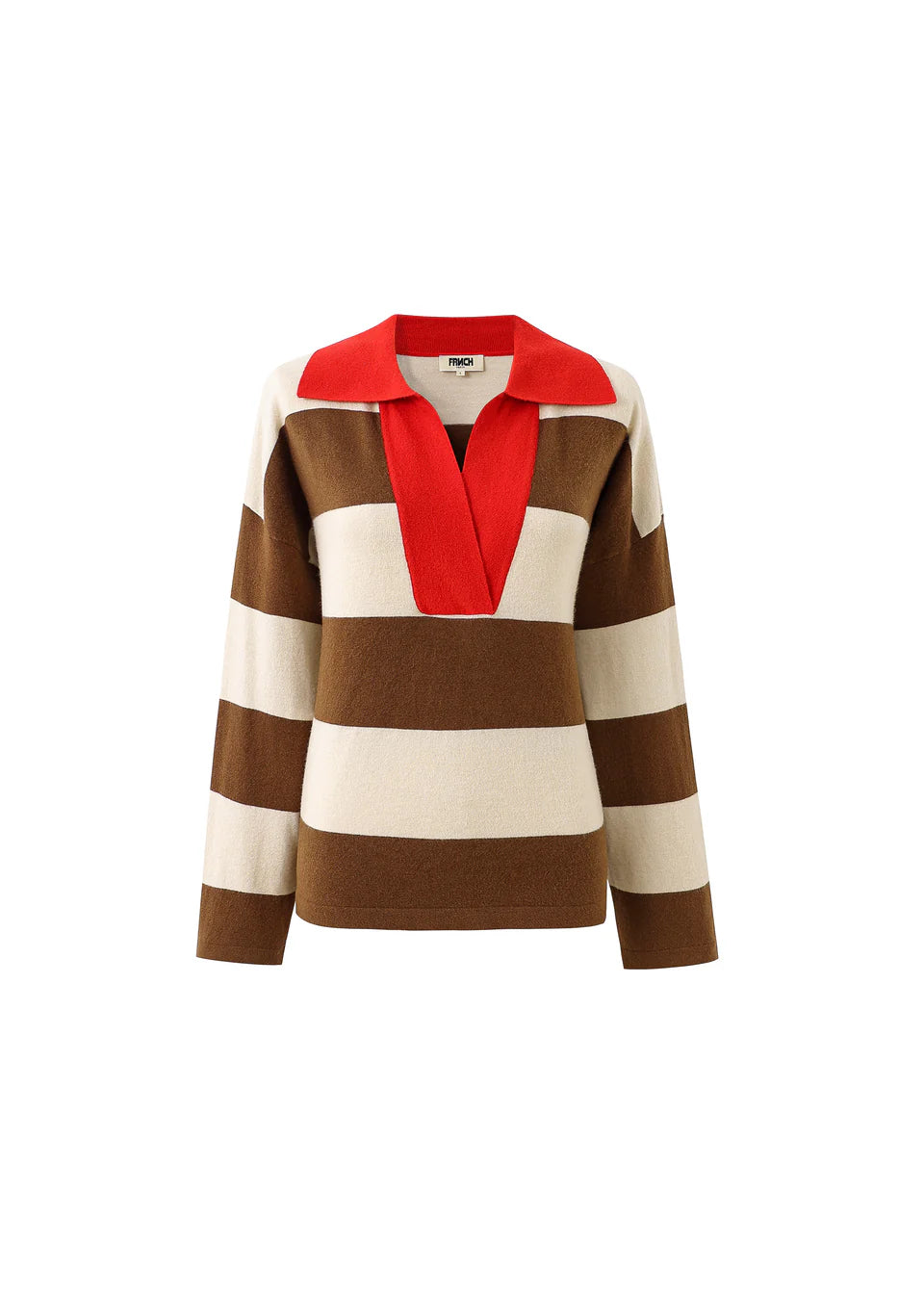 Striped sweater with red collar on a white background
