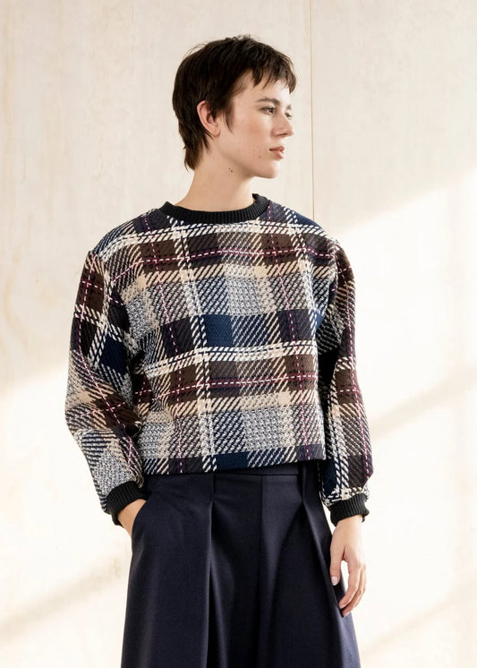 French plaid crewneck sweater with ribbed cuffs by Bodybag by Jude