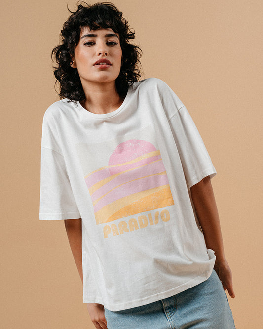 Brought to you by Grace &amp; Mila, the MENDOZA oversized top is a burst of summer vibes in your wardrobe! With its loose fit and short sleeves, this playful printed tee in blush pink and soft peachy ochre is your go-to for sunny days. Its dazzling and colourful print instantly uplifts any outfit, making it a must-have for adding a splash of fun to your look.