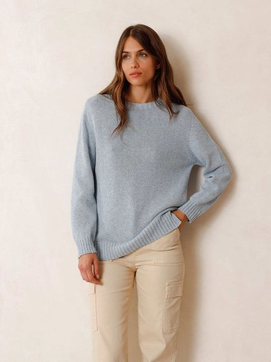 The Indi &amp; Cold Cotton-Knit Sweater offers unparalleled comfort with its relaxed fit, round neck, and dropped shoulder design. This piece also boasts ribbed detailing on the collar, cuffs, and hem, creating a timeless and versatile addition to any wardrobe.