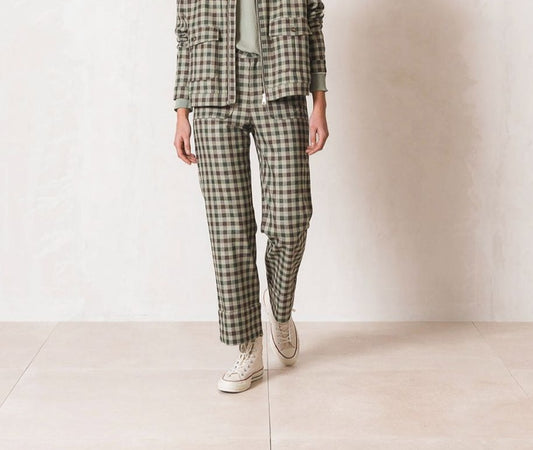 indi & cold moss green checkered Vichy Check pants for a side of chic - a fit to die for, plus a boxy silhouette and turned-up hem. Tailored waistband with stealthy zip & front patch pocket. lemon cyprus boutique
