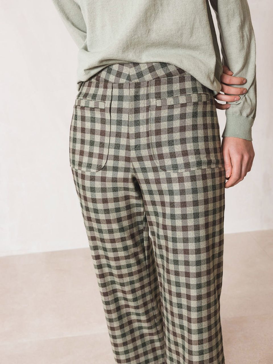 indi & cold moss green checkered Vichy Check pants for a side of chic - a fit to die for, plus a boxy silhouette and turned-up hem. Tailored waistband with stealthy zip & front patch pocket. lemon cyprus boutique