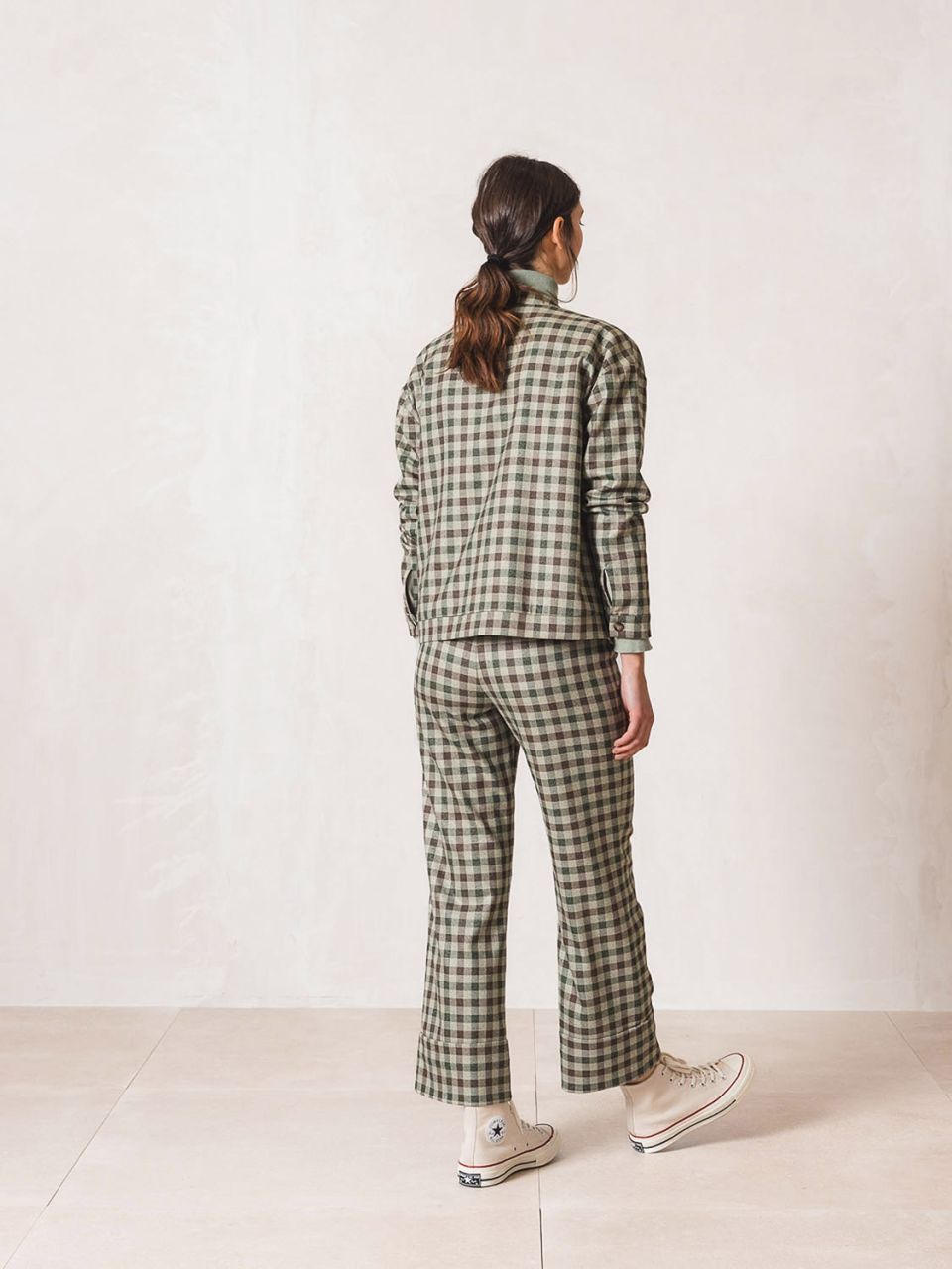 Trousers RELAX FLANNEL perspective teal check - | Princesse tam tam