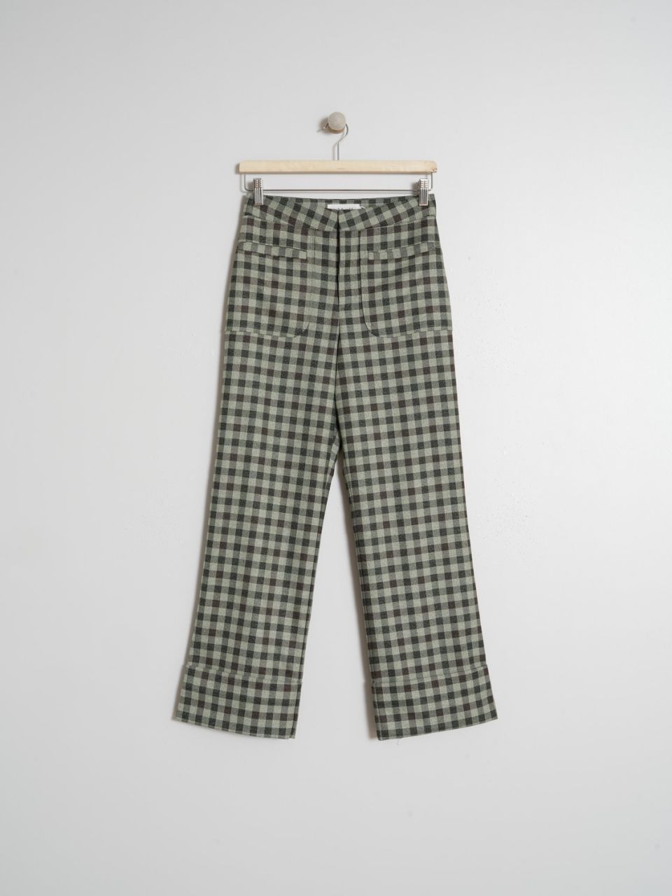 indi & cold moss green checkered Vichy Check pants for a side of chic - a fit to die for, plus a boxy silhouette and turned-up hem. Tailored waistband with stealthy zip & front patch pocket. lemon cyprus boutique