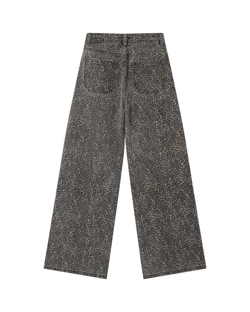 Dark gray wide-leg jeans on a white background