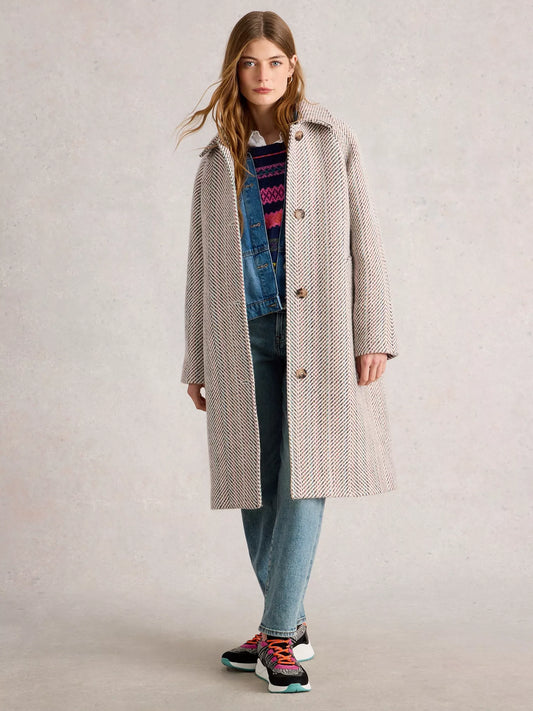 Kelsey Texture Wool Blend Coat ~ Ivory Multi