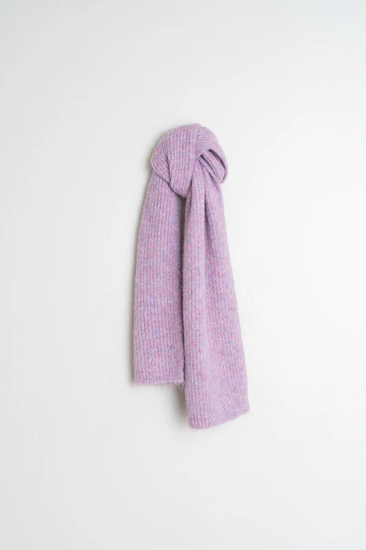 Purple knitted scarf on a white background