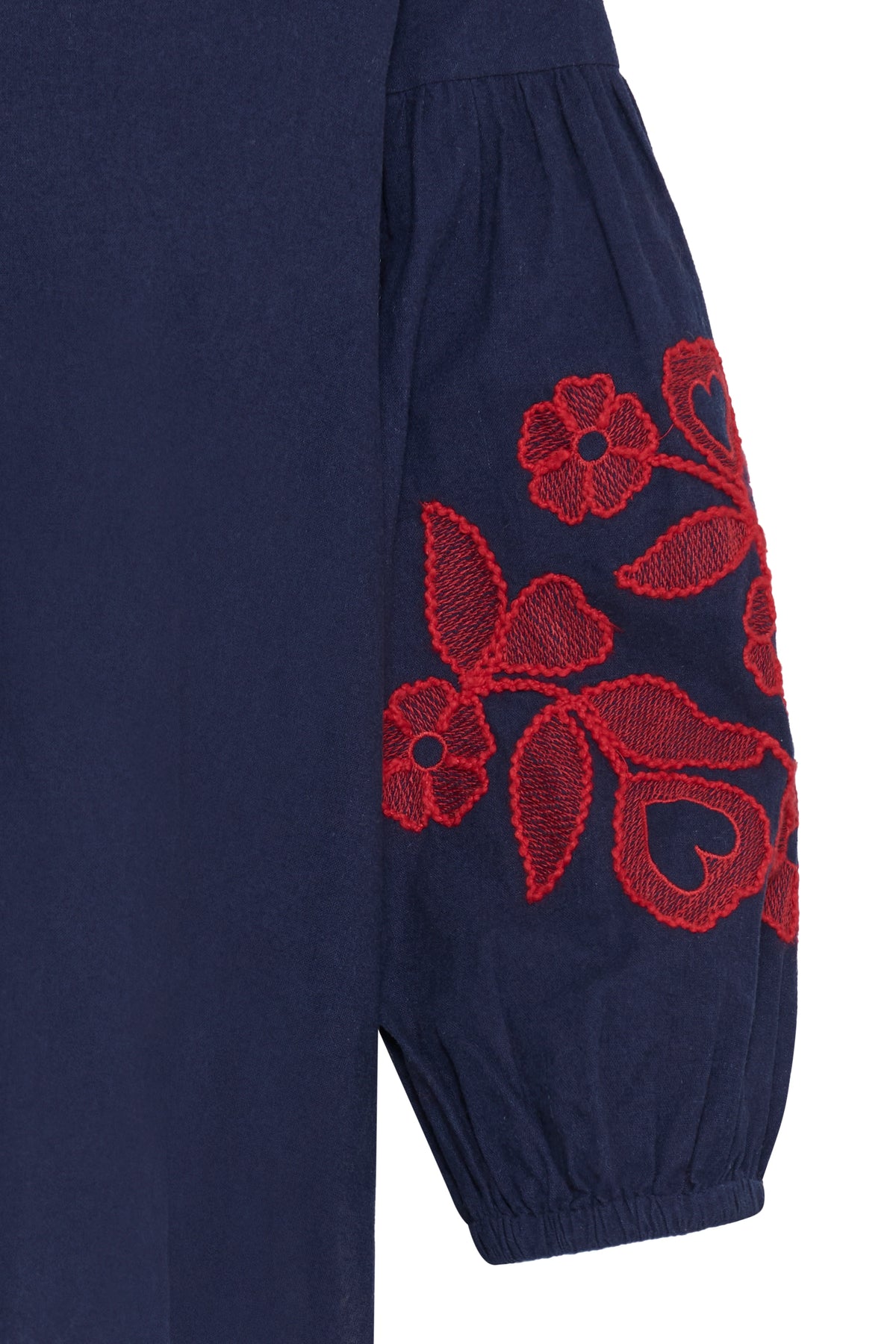 navy blouse with red floral embroidered sleeve by ICHI