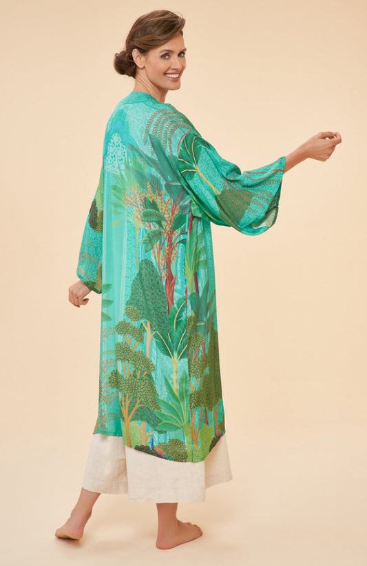 A decorative paradise! This Secret Paradise Gown by Powder Uk features a fabulous peacock, art nouveau inspirations and otherworldly detail. This gown is sure to have travel and fashion lovers swooning. Equally suited to wrap around your sleepwear or to elevate your dinner party look, you will never want to take it off!