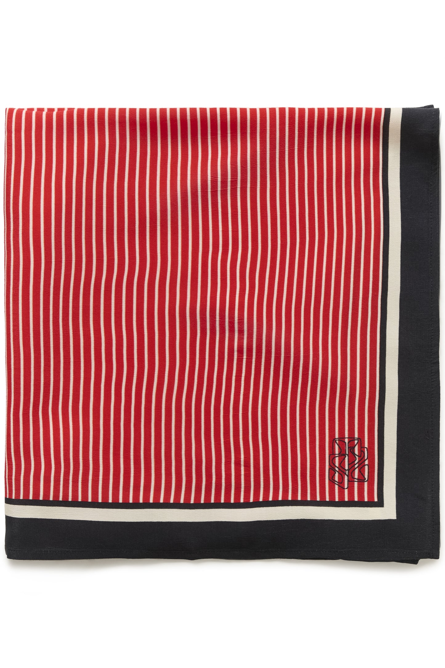 Red striped scarf with black border on a white background