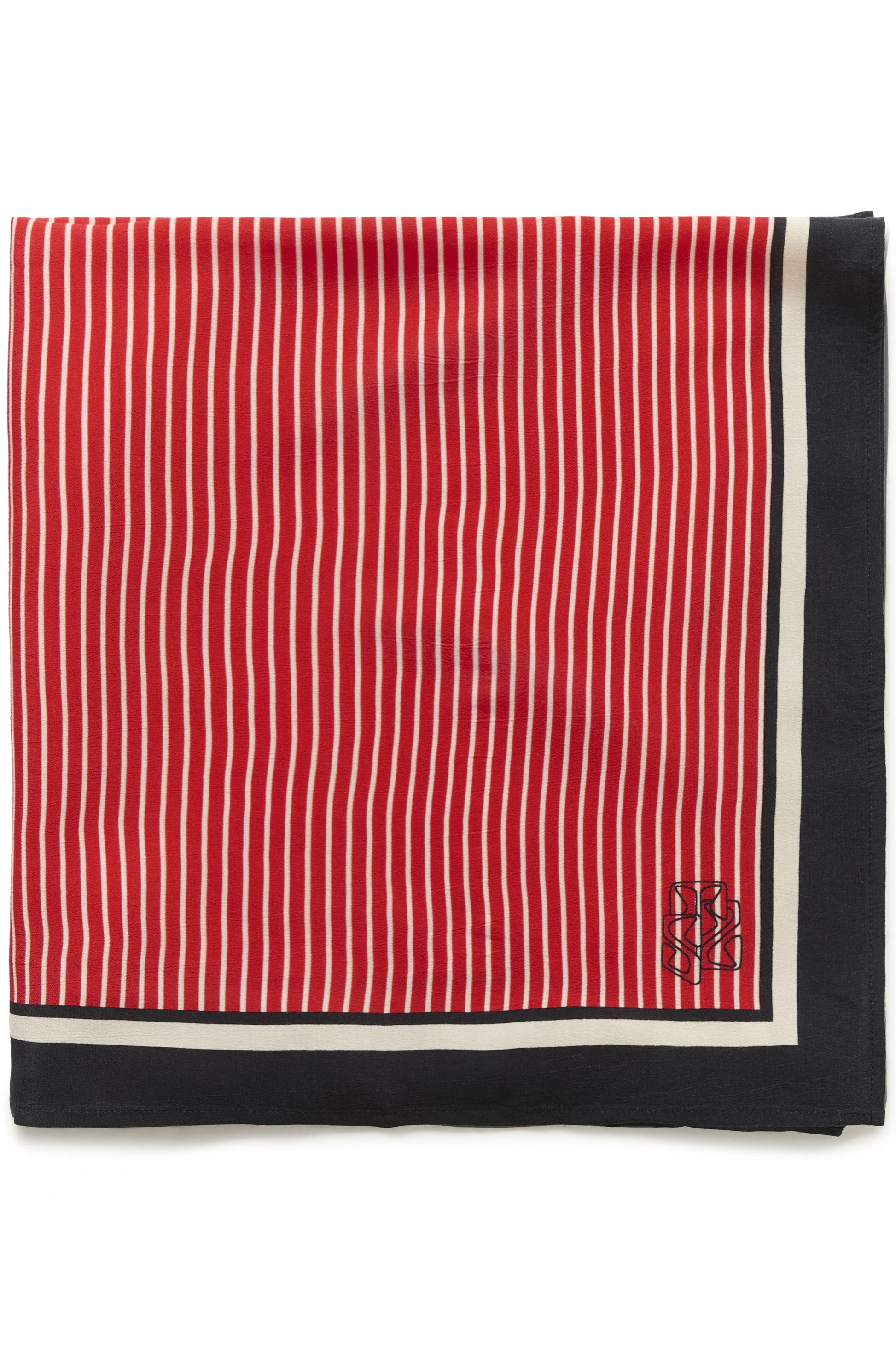Red striped scarf with black border on a white background