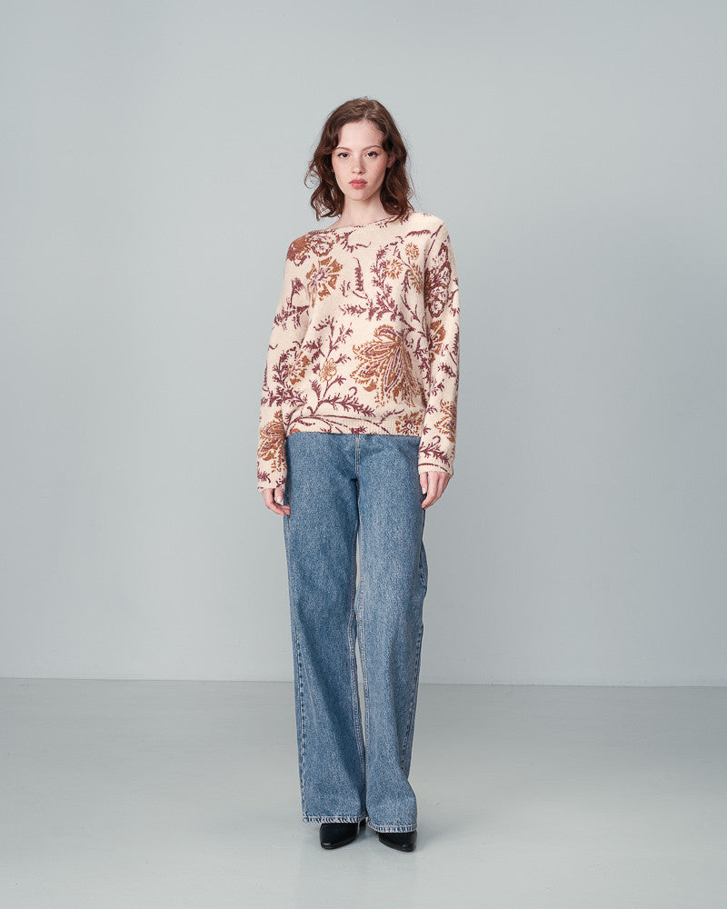 The classic fit the&nbsp;NALA long-sleeve sweater&nbsp;is contrasted by the exclusive Grace &amp; Mila floral print with a beige background and a burgundy and ochre print.  lemon cyprus boutique