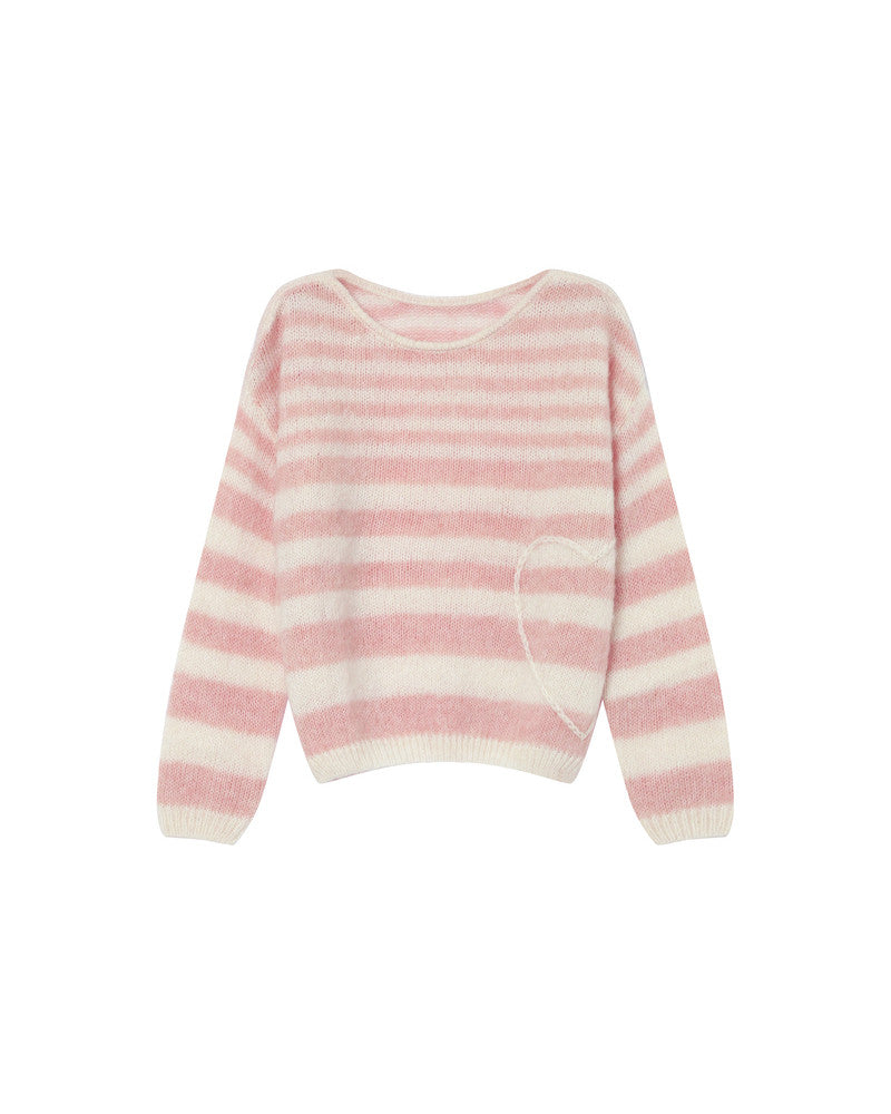 Pink and white striped sweater on a white background