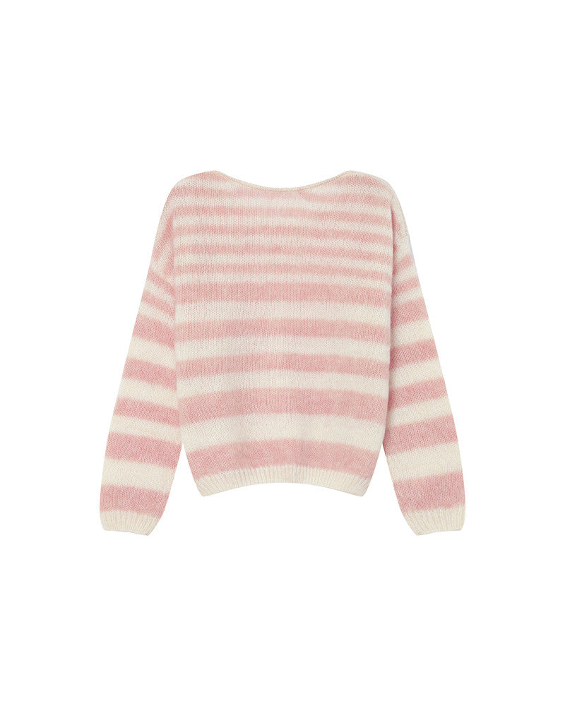 Pink and white striped sweater on a white background