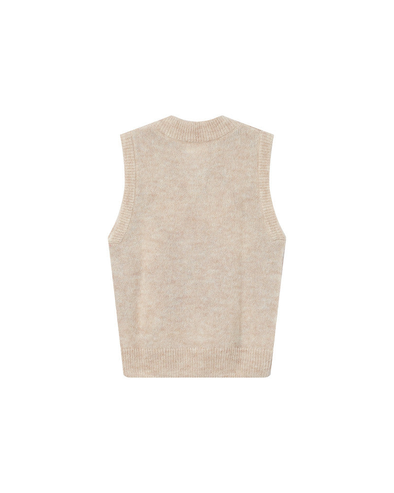 Beige knitted vest on a white background