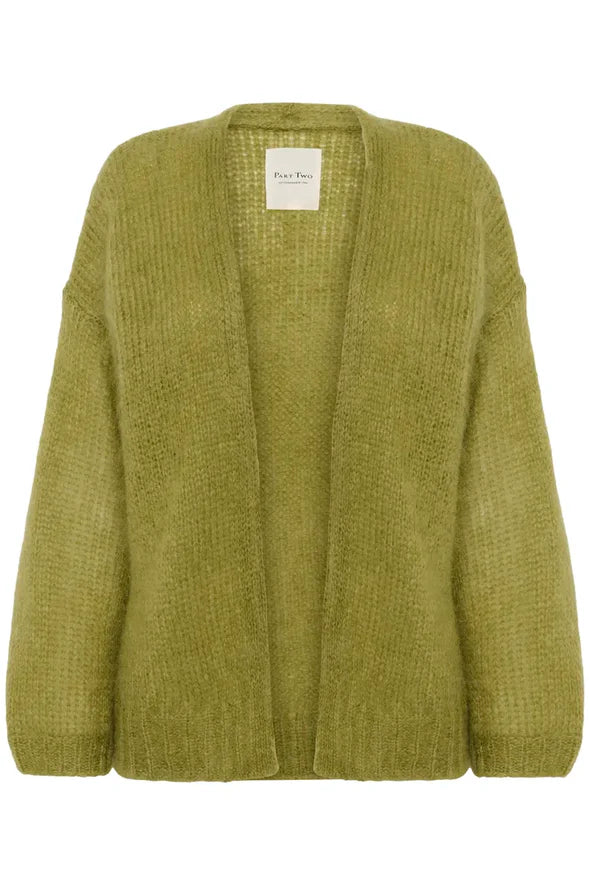 Green cardigan on a white background
