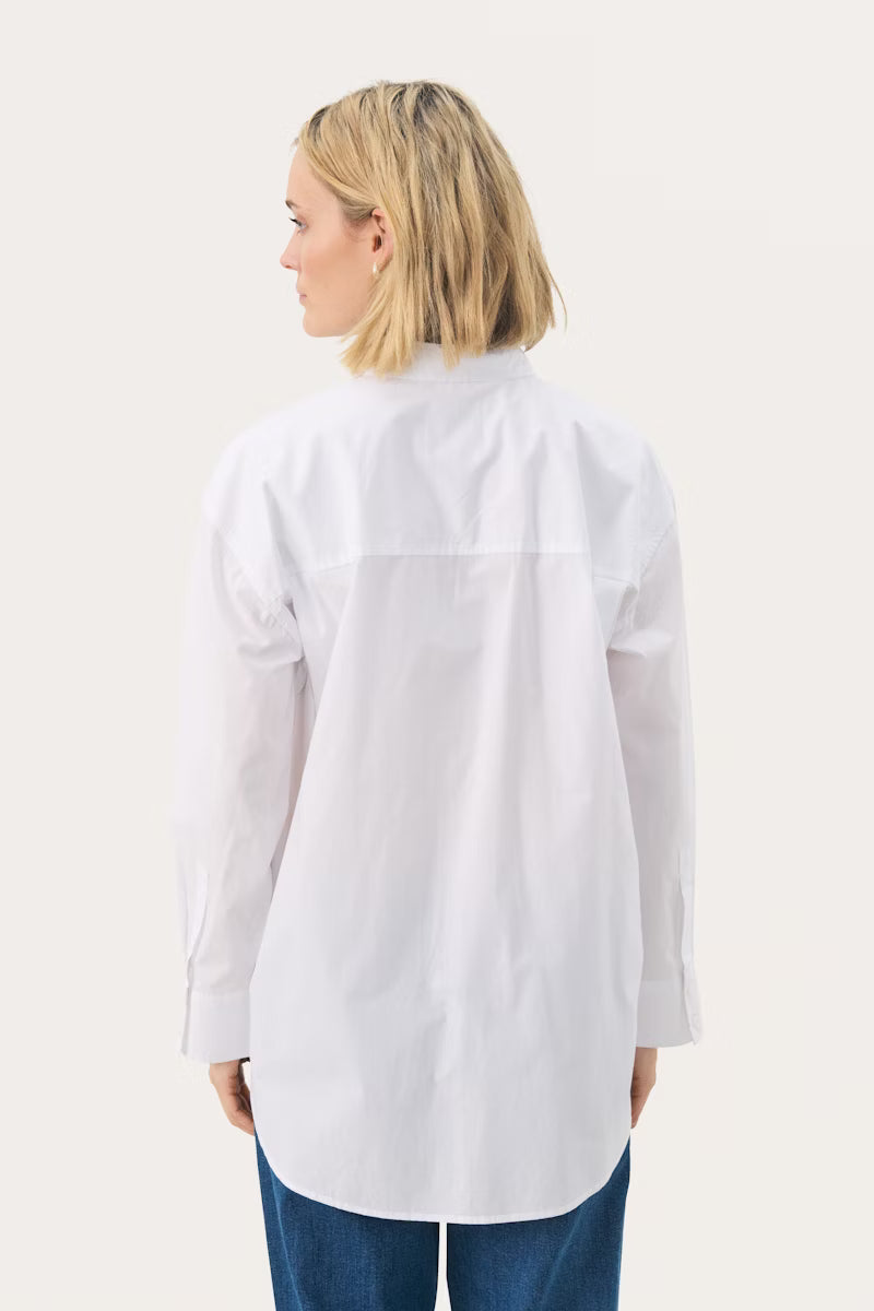 Person wearing a white shirt and blue jeans on a white background