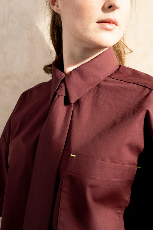 Burgundy cotton poplin tie with clean edge finishing by Bodybag by Jude