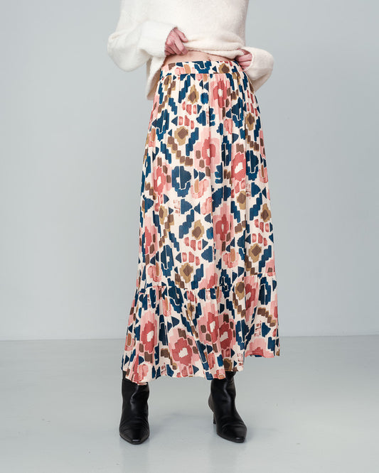 The NICKY long skirt is made of 100% viscose in an exclusive Grace & Mila print. This floral print with unexpected jewel tone colours on a beige background, create a light and bold silhouette. lemon cyprus boutique