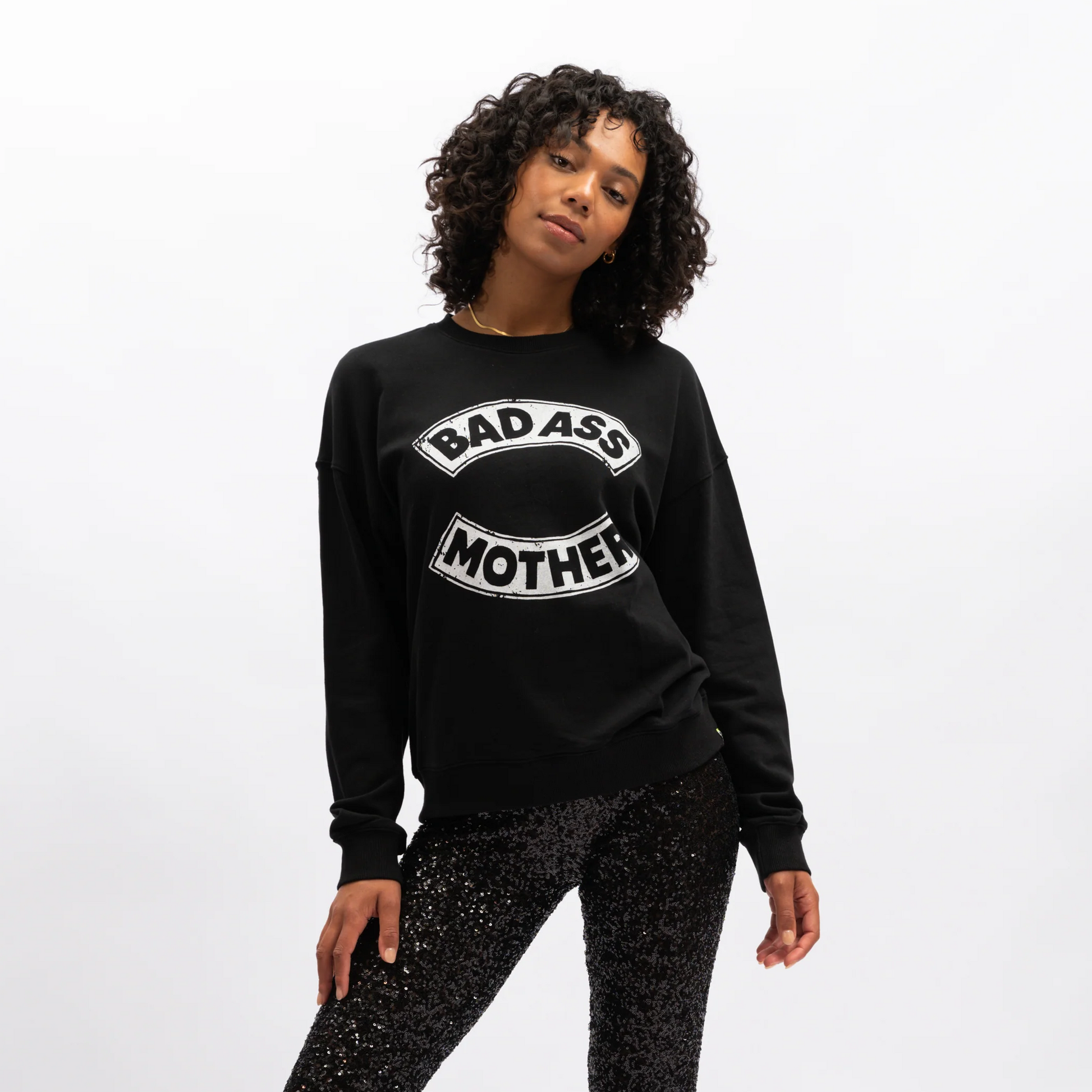 Elevate your everyday look with our black Chelsea Vintage Sweat by We Are The Others. Made from 100% cotton French Terry, this piece exudes a cool, effortless vibe. Featuring a bad ass mother graphic print on the front, this long-sleeved black colourway also boasts rib detail at the neck, cuff and hem opening for added texture. Enjoy the boxy shape for an easy-to-wear fit. lemon cyprus boutique